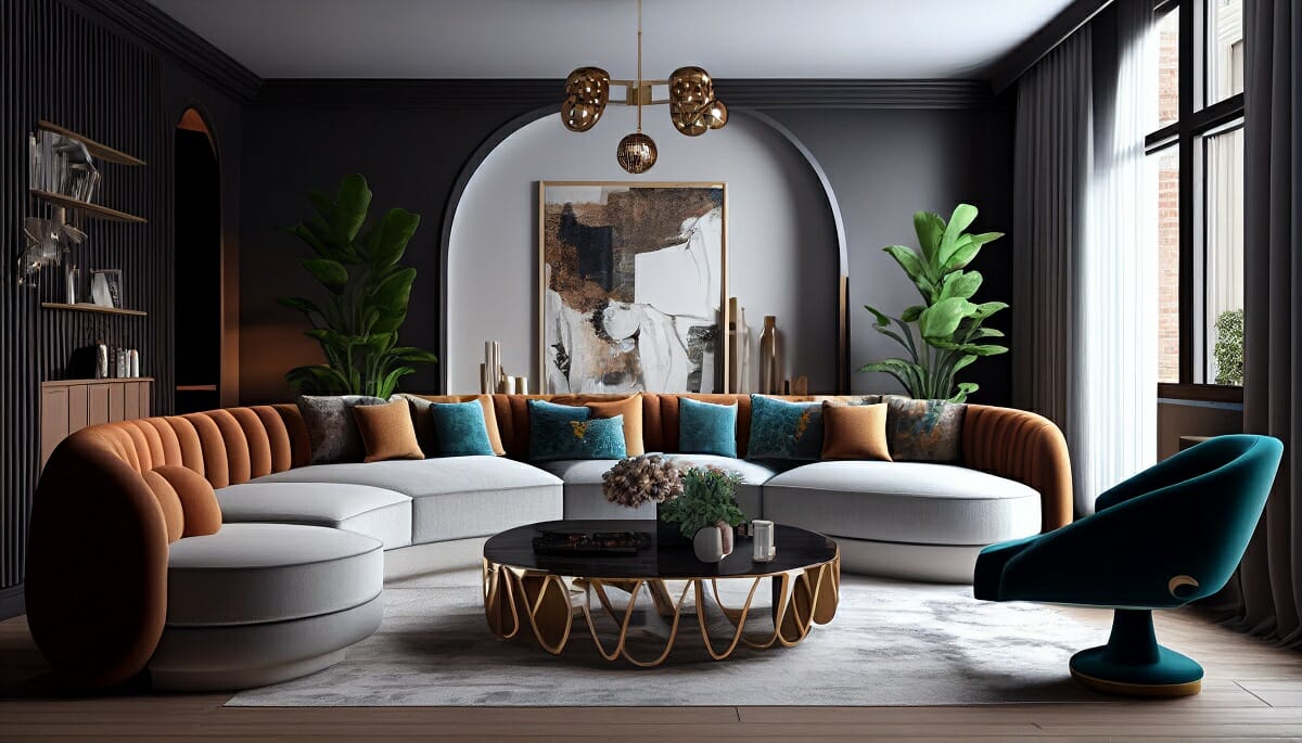Salon moderne coloré dans le cadre d'un intérieur de maison moderne