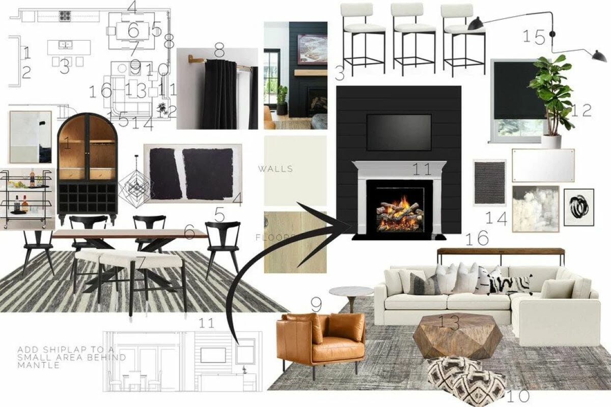 Contemporary townhouse interior design moodboard by Decorilla