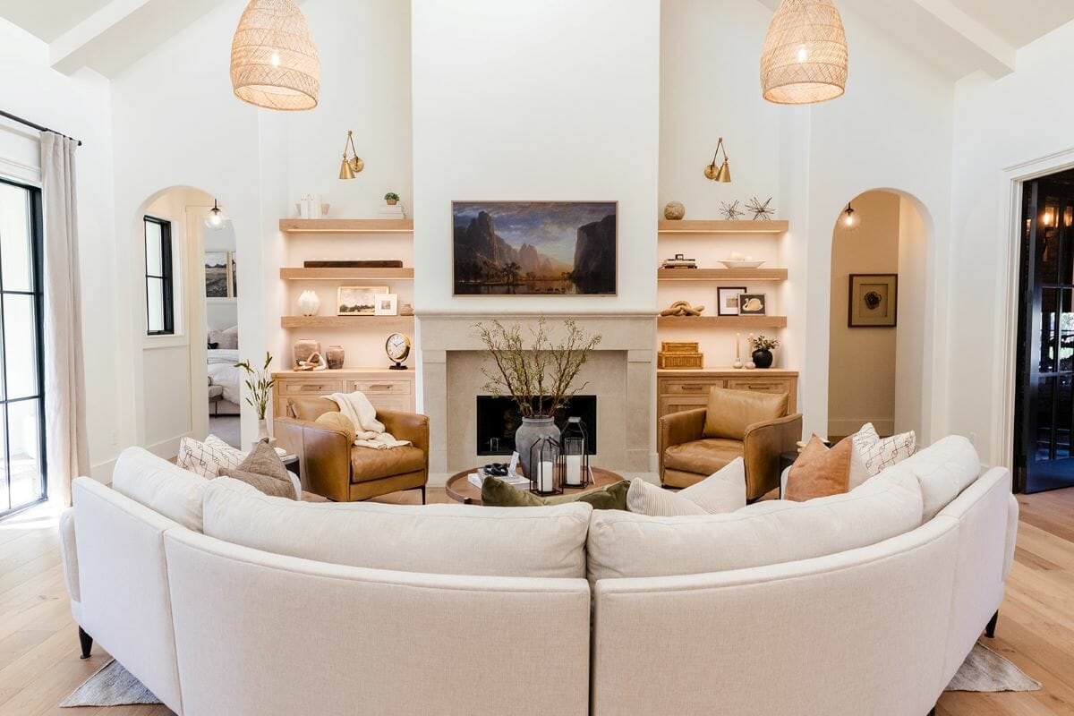 Curvy furniture trends in a living room by Decorilla designer Sharene M.