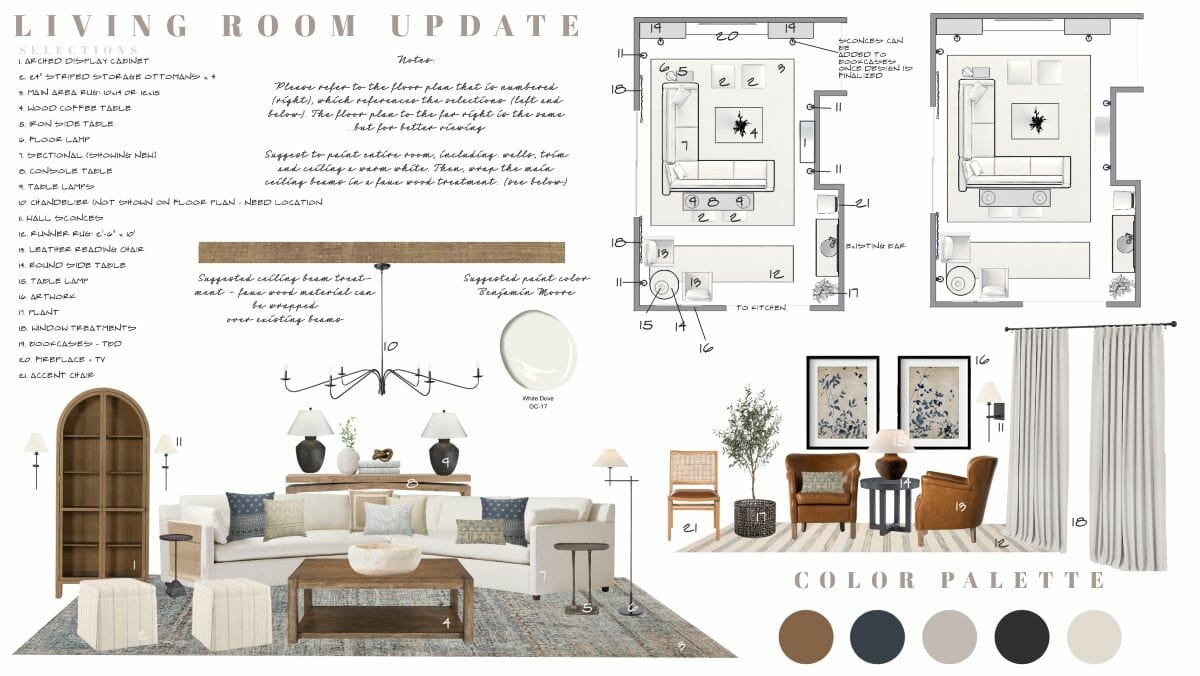 Farmhouse transitional interior design moodboard by Decorilla