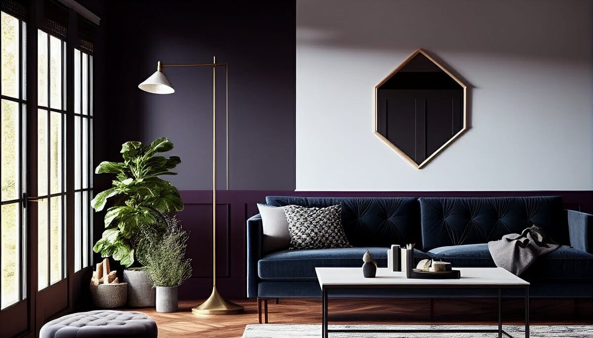 Jewel tone purple in a living room interior design