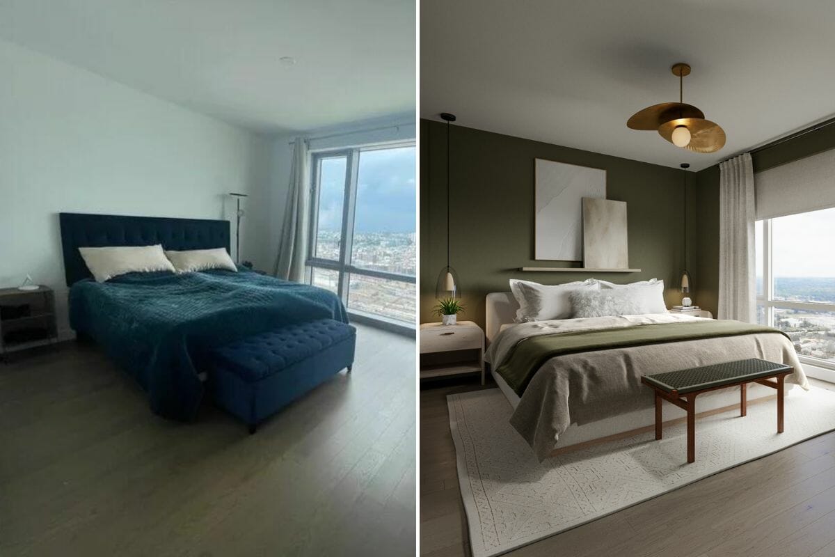 Before (left) and after (right) renovation of the master bedroom by Decorila designers