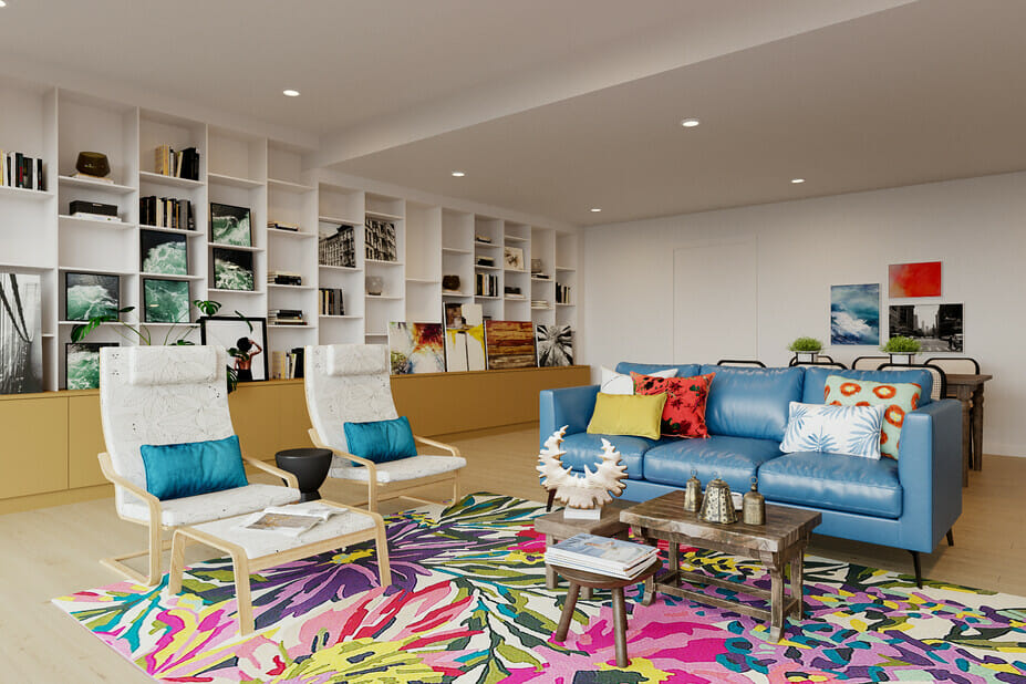 Modern built-in cabinets in living room by designer Drew F for decorira