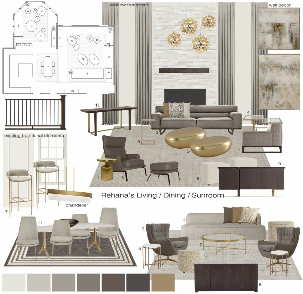 Open living room moodboard by Decorilla