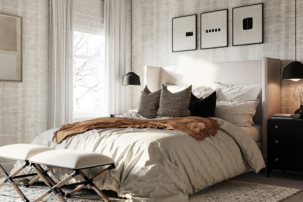 Southwest style decor in a desert modern bedroom interior design by Courtney B