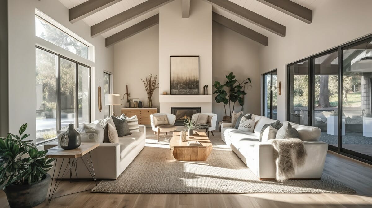 AI interior design living room in a modern farmhouse style
