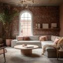 Accent wall ideas with brick and terracotta in a living room