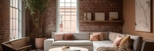 Accent wall ideas with brick and terracotta in a living room