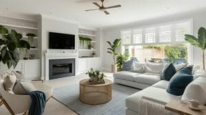 Beachy transitional house interior before and after