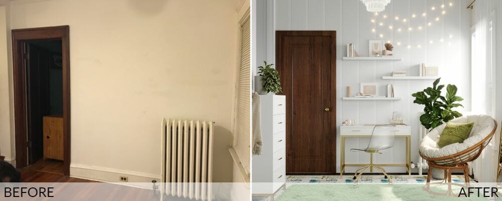 Before (left) and after (right) Decorilla's teen study room design