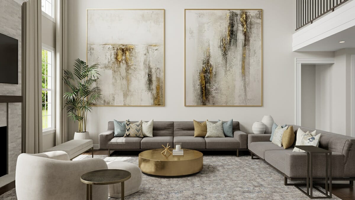 Blue and gold earth tone living room by Selma A