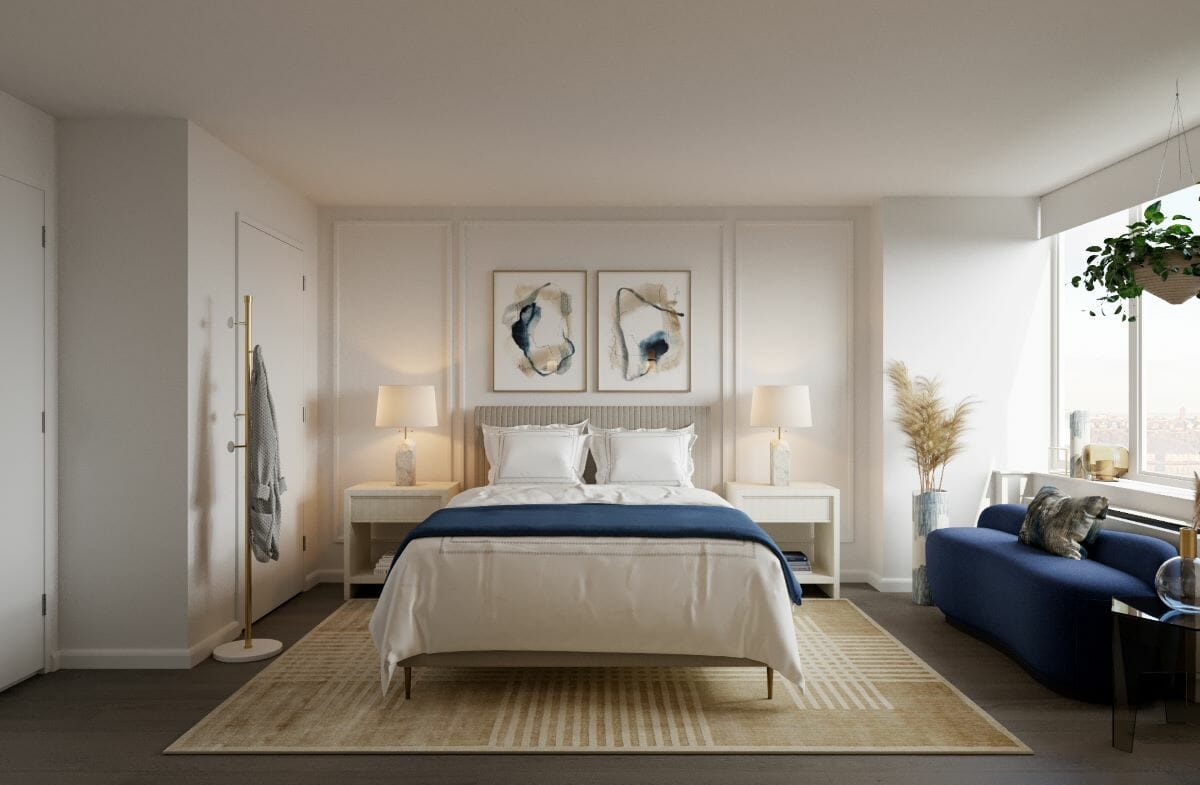 Blue and neutral bedroom by Decorilla