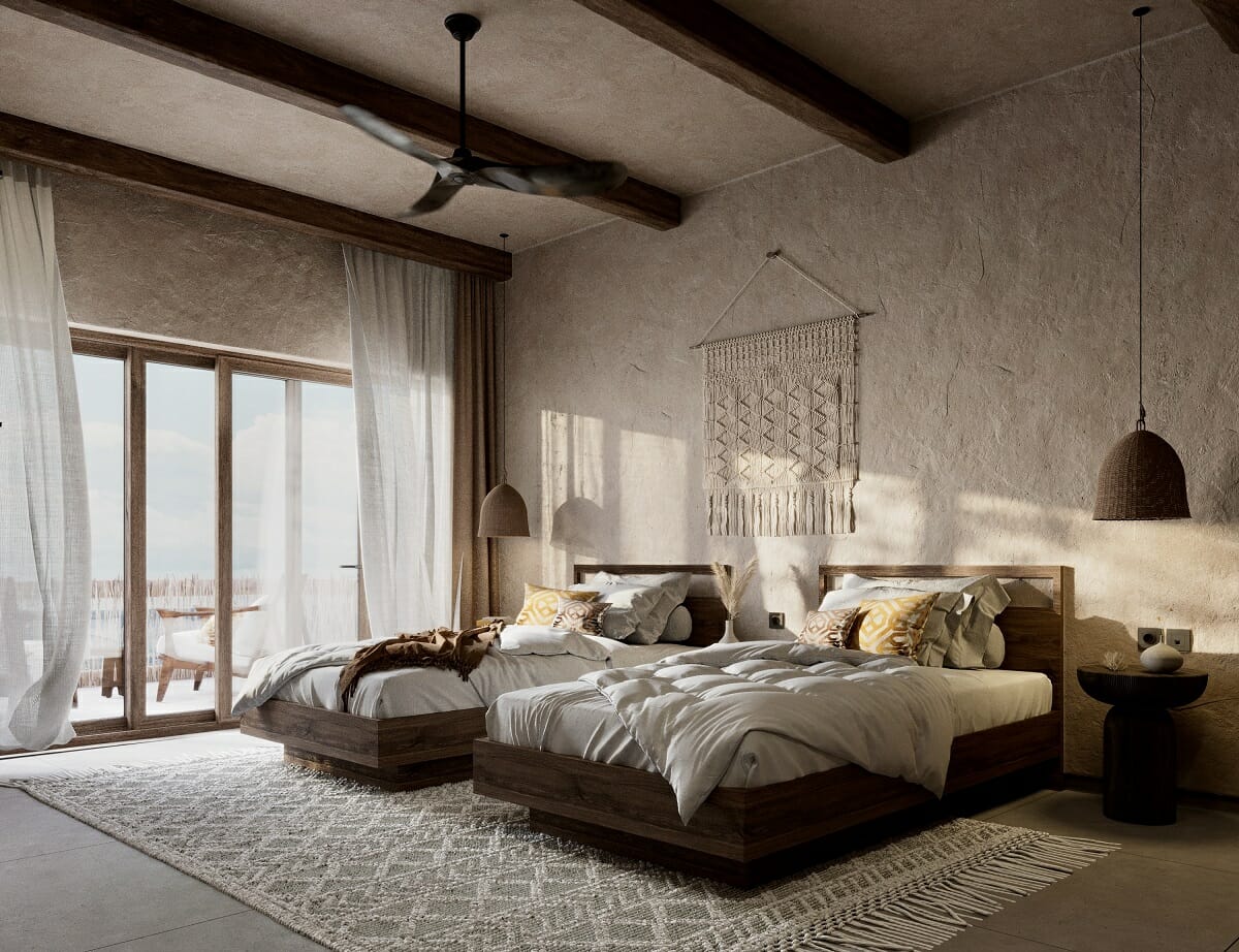 Boho bedroom ideas in a neutral interior by Aya G