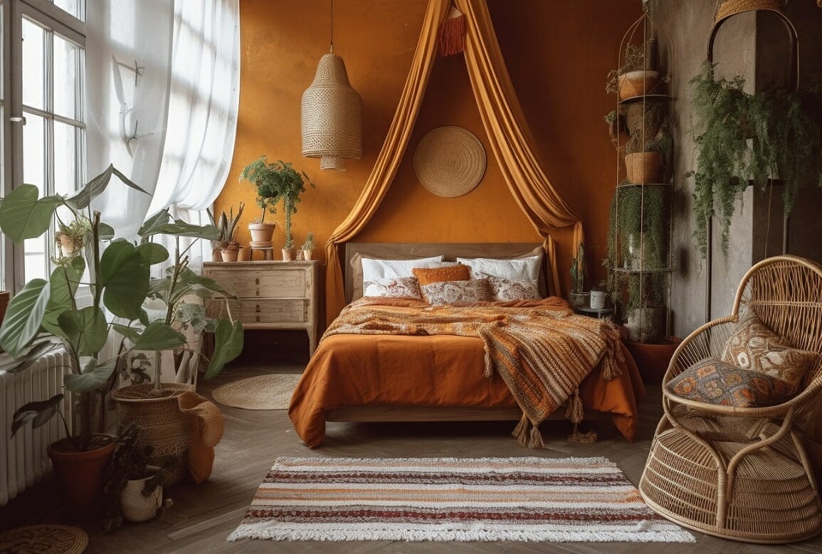 Colorful orange boho bedroom ideas