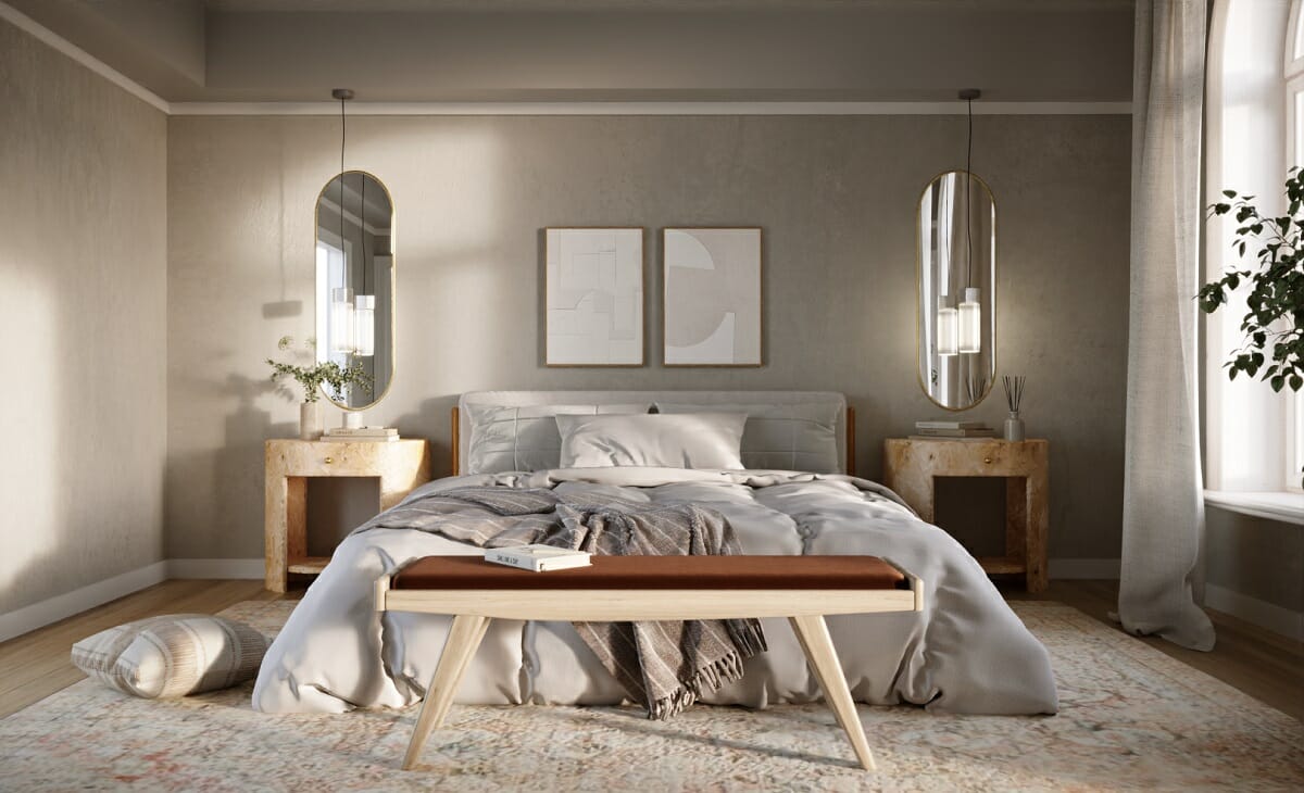 Contemporary bedroom design with twin mirrors by Anna Y