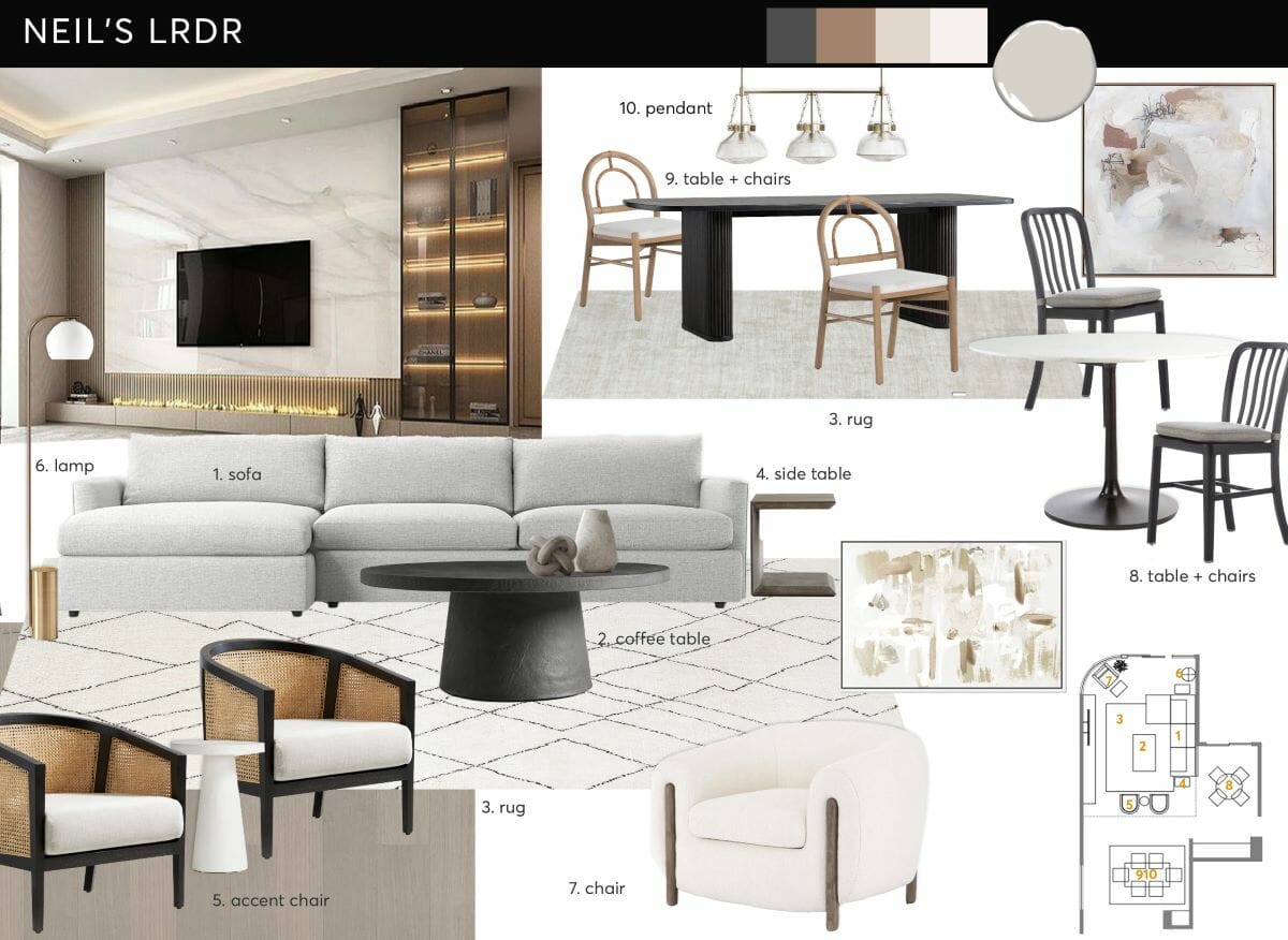 Contemporary minimalist design moodboard by Decorilla