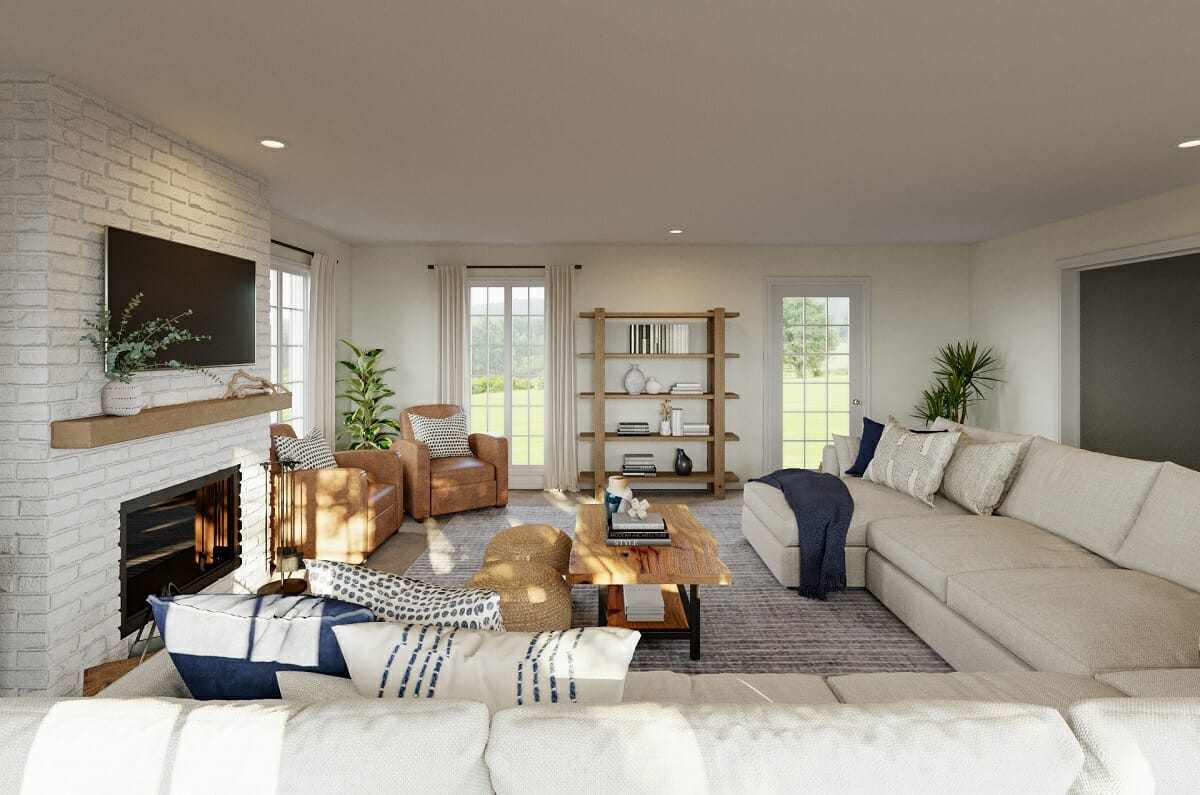 Cozy transitional coastal living room by virtual home decorator, Marine Hovsepyan
