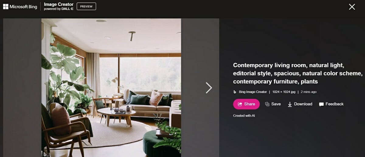 Details of Bing Image Creator's AI interior design