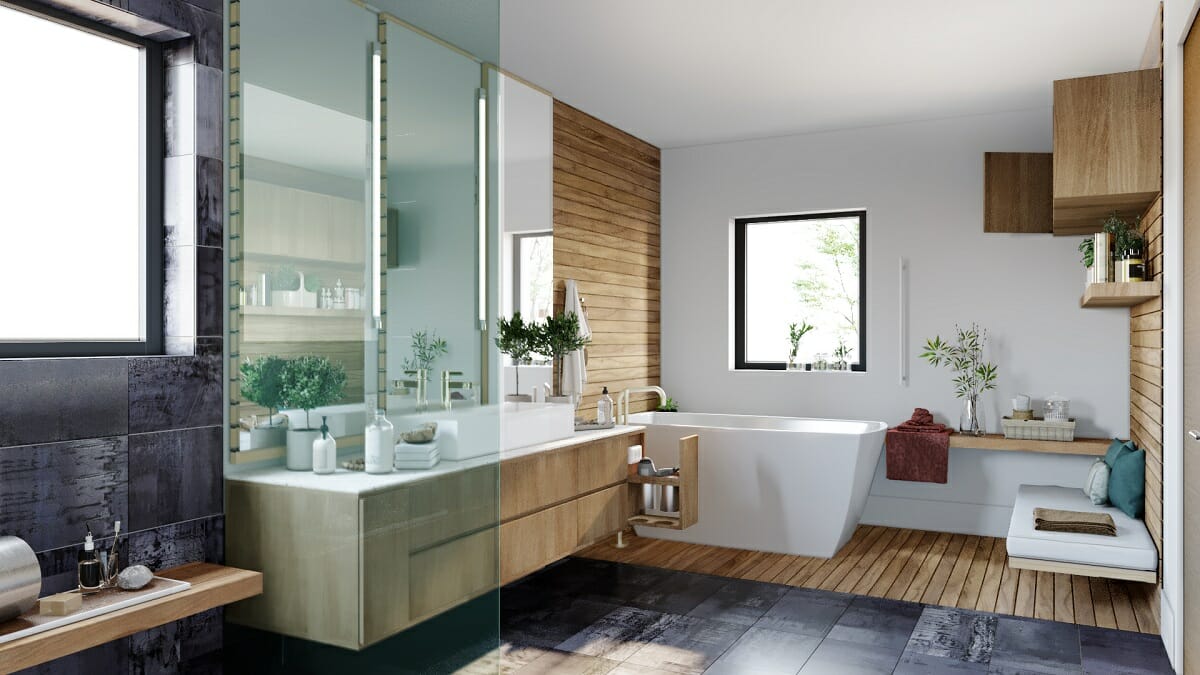 Earth tone bathroom by Sonia C