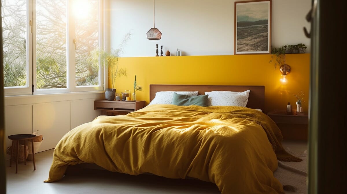 Earth tone yellow colors for a bedroom