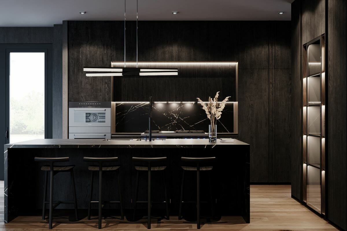 Elegant minimalist black kitchen design by Decorilla
