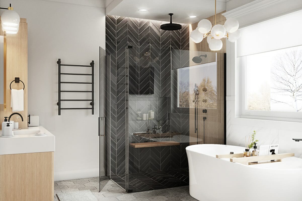 Geometric bathroom accent wall by Maya M