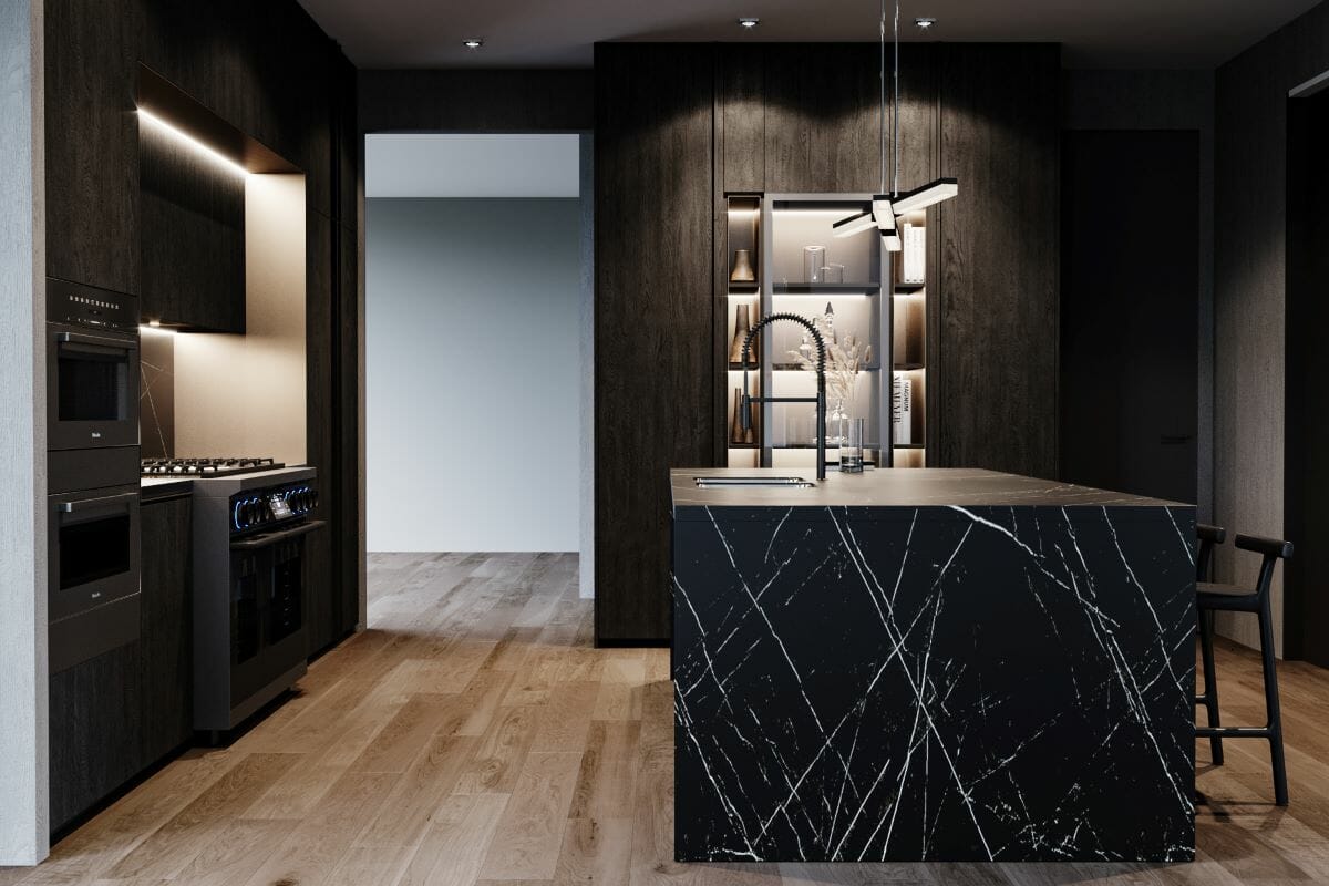 Modern black marble kitchen design by Decorilla