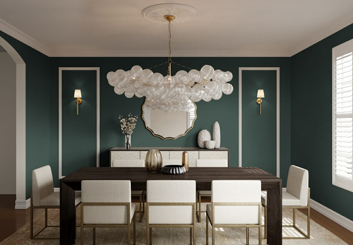 Modern classy dining room with a green wall by Jessica S