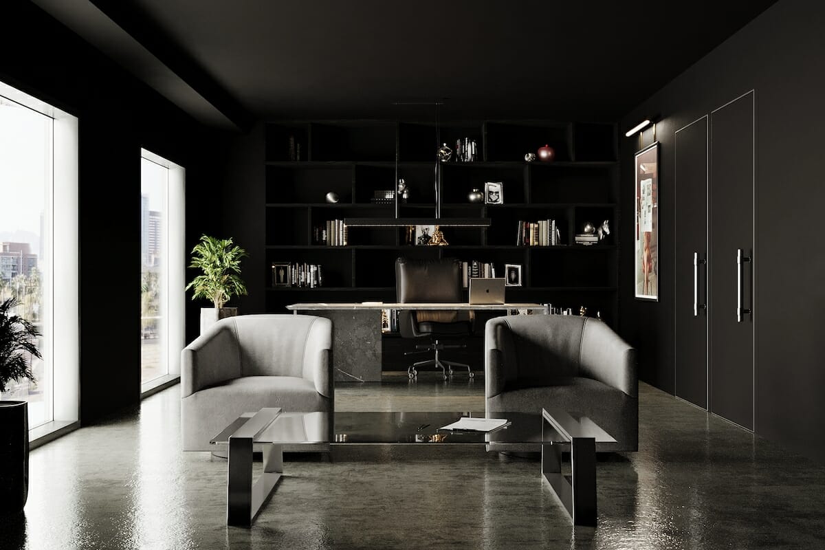 Moody office interior design by Jasmine U