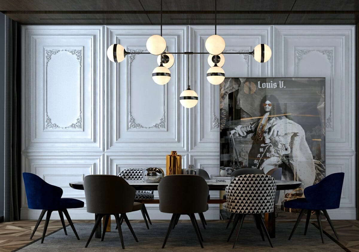 Neoclassical dining room accent wall by Mena H