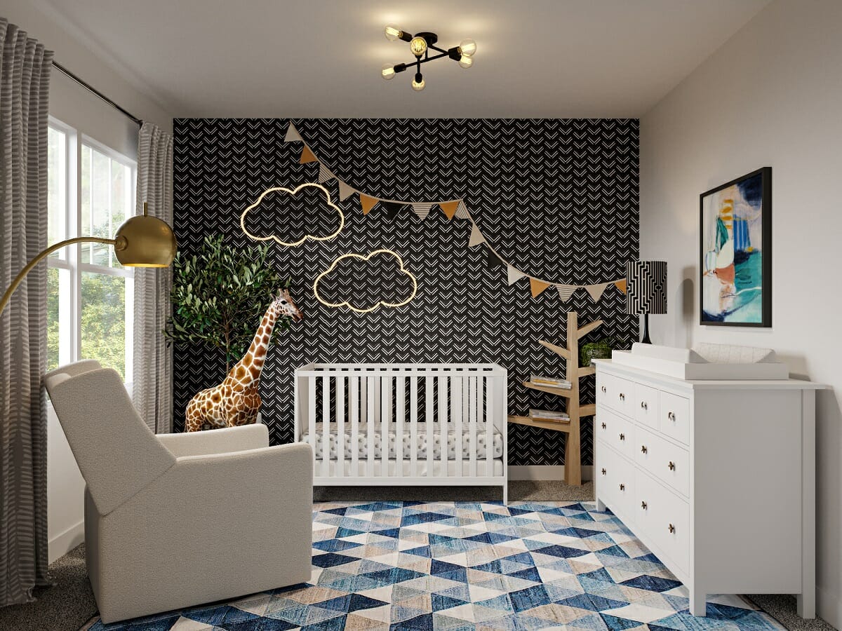 Nursery with a wallpaper accent wall by Ibrahim H