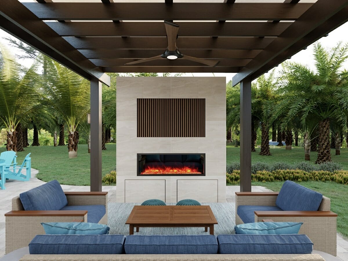 Outdoor living room with fireplace by Wanda P