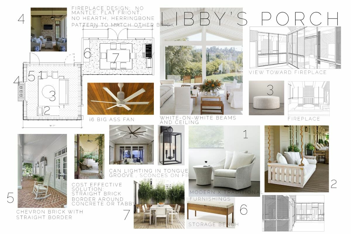 Screened porch design moodboard by Decorilla