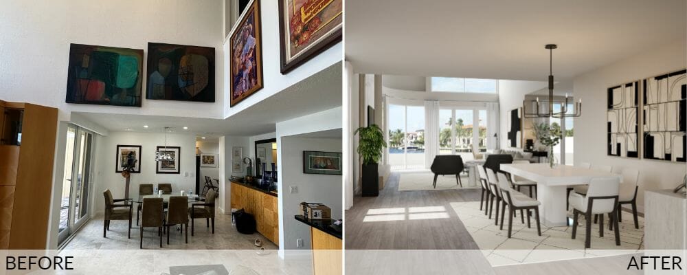 The client's home before (left) and after (right) contemporary minimalist design by Decorilla