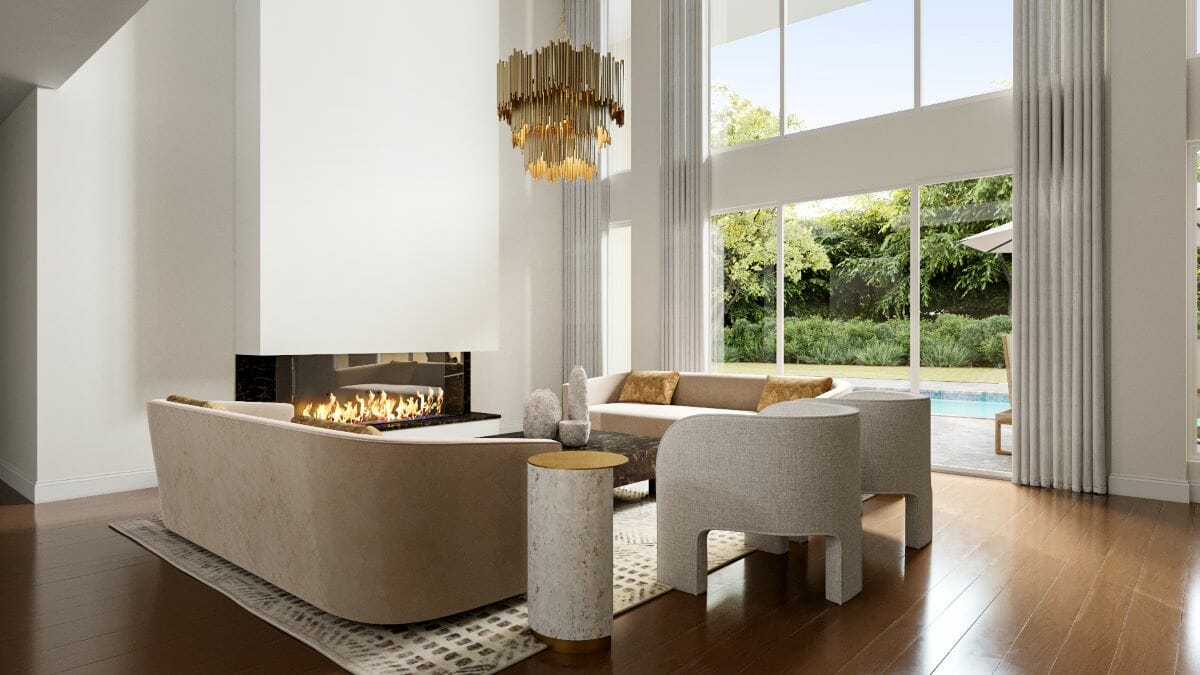 White and gold living room design by Decorilla