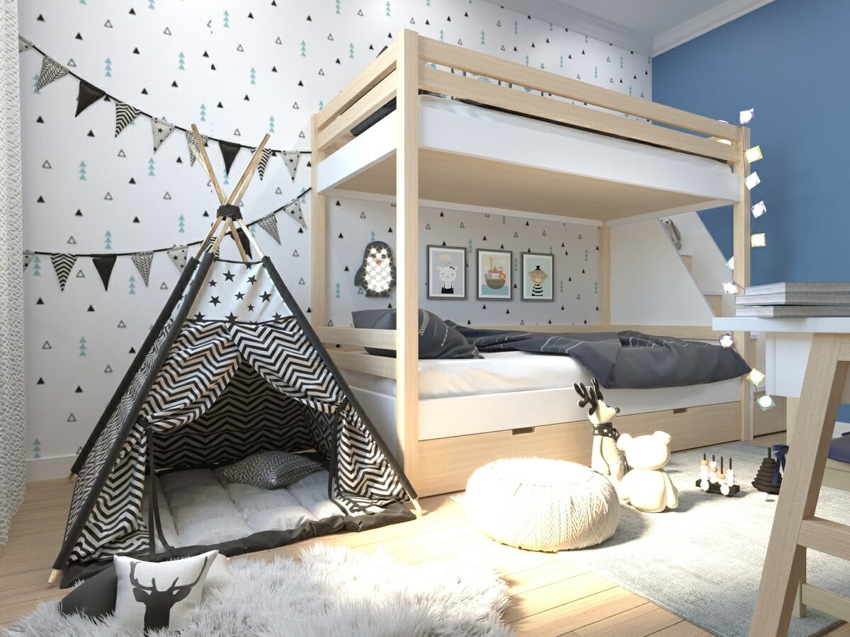 Young child room with an accent wallpaper wall by Aida A