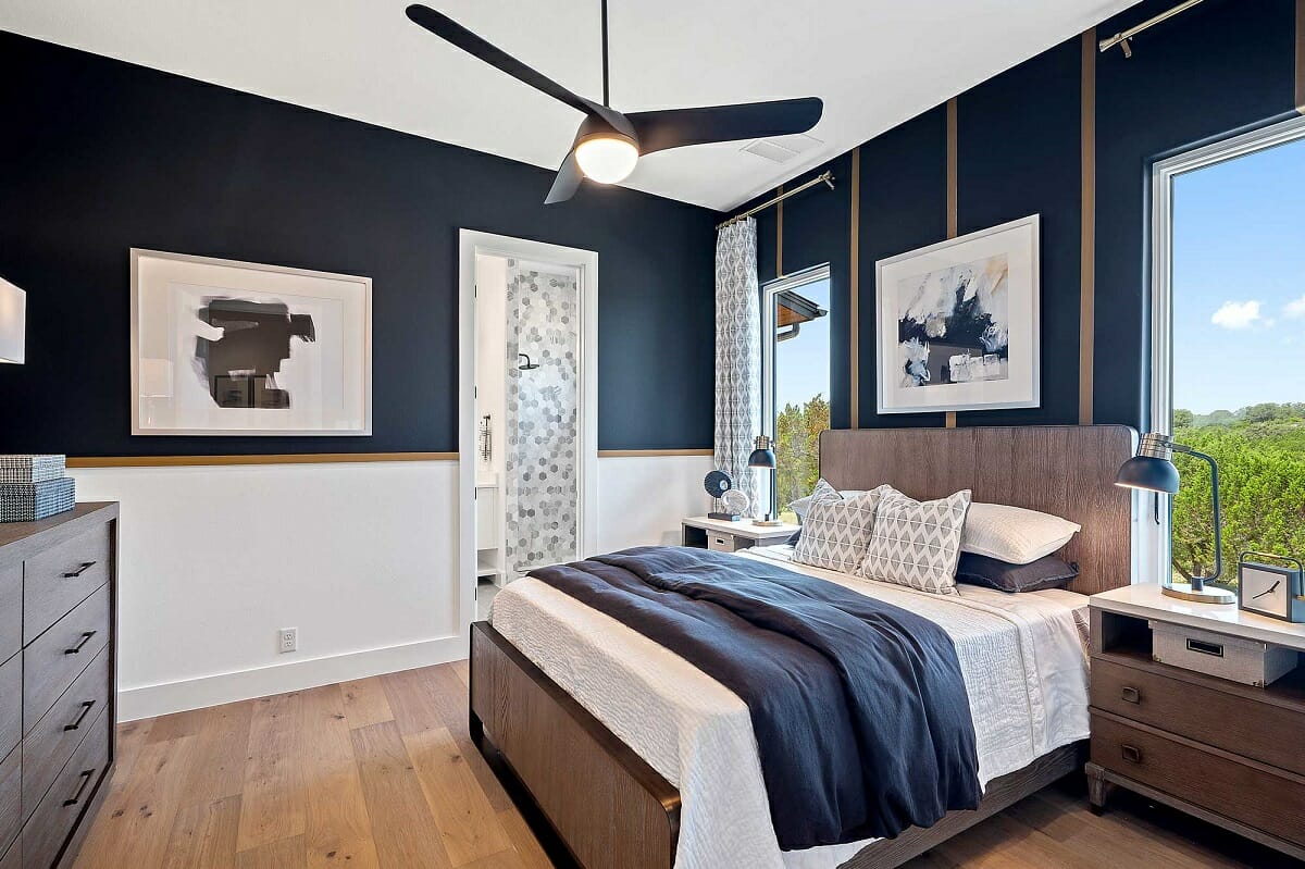 Bedroom paint color ideas in a transitional interior by Candis G