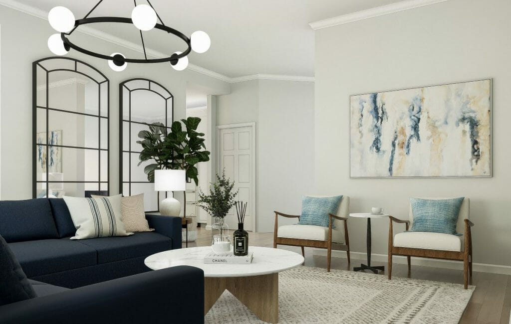Before & After: Navy Blue and White Living Room, Dining, and Kitchen ... - Clearview White Living Room