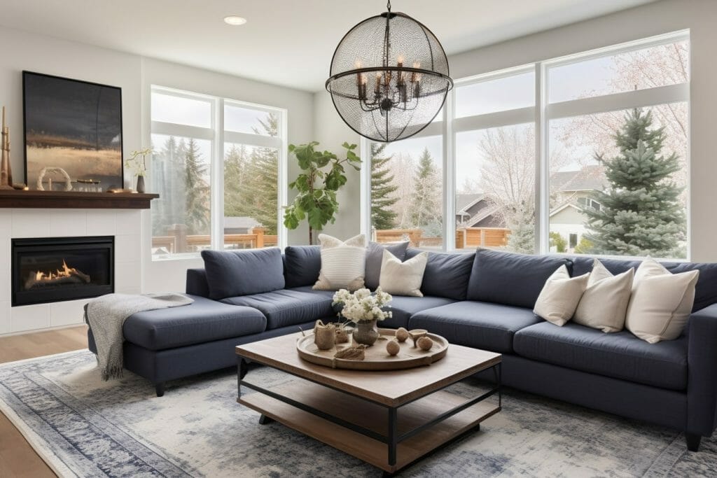 Navy Blue and White Living Room, Dining, and Kitchen Make House Cool