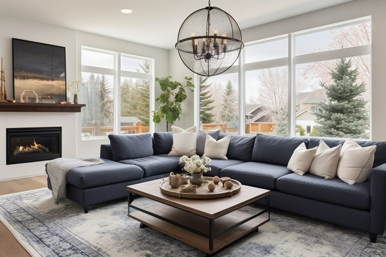 Navy Blue And White Living Room