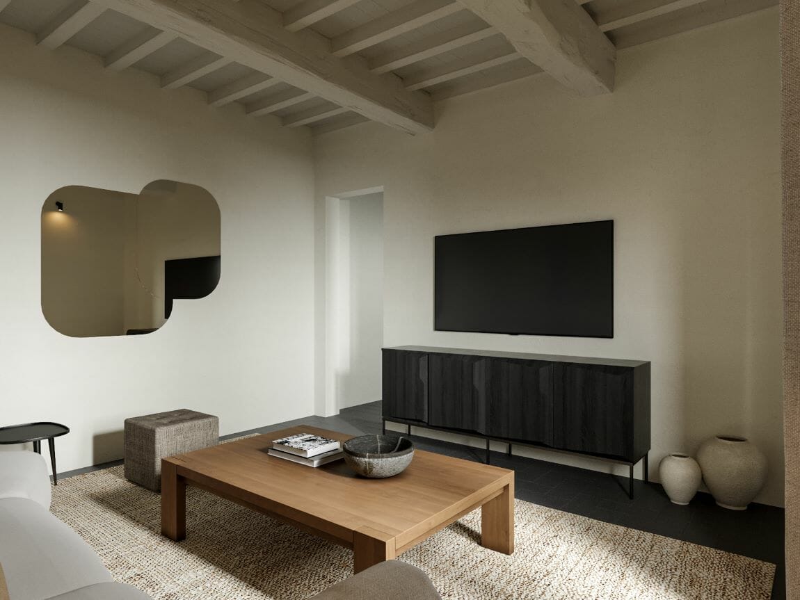 Contemporary minimalist interior design in an organic living room by Decorilla