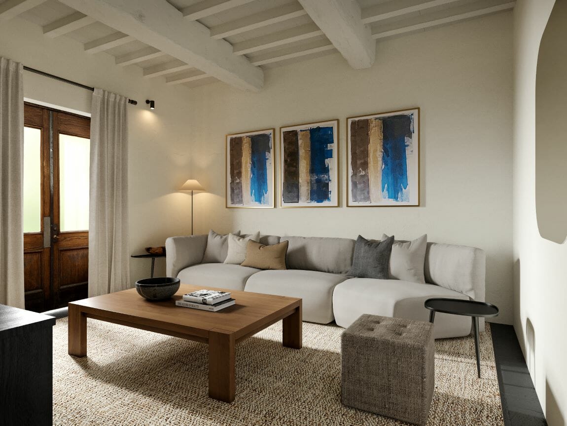 Contemporary minimalist interior design with abstract art, by Decorilla