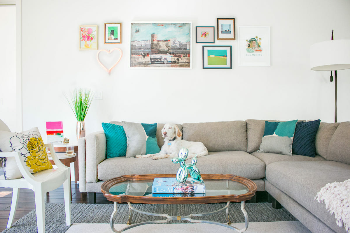 Eclectic corner living room furniture by Decorilla designer Michelle B.
