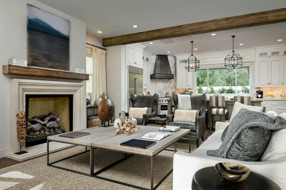 Furniture placement around a fireplace by Decorilla designer, Alyssa H.
