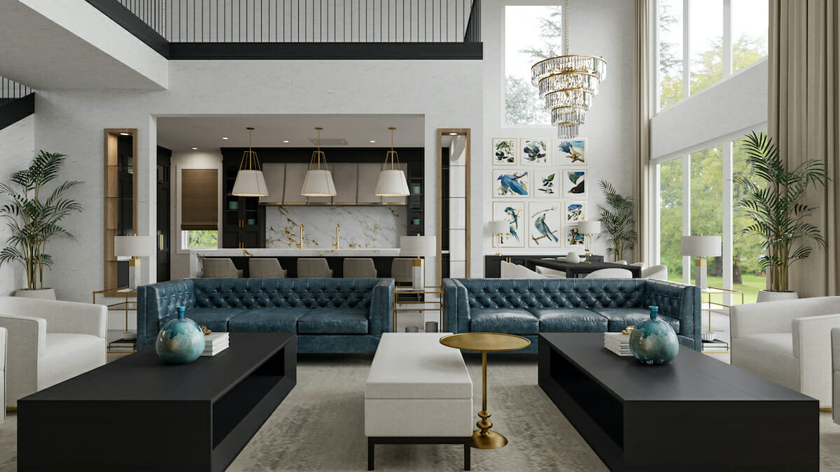 A high-end living room idea with parallel sofas by Decorilla designer Selma A..