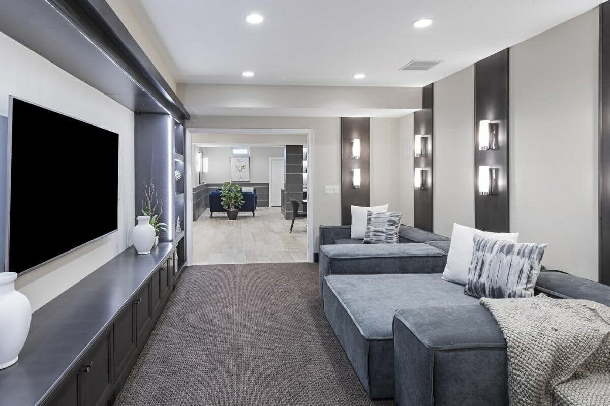 Home theater design with comfy sofas