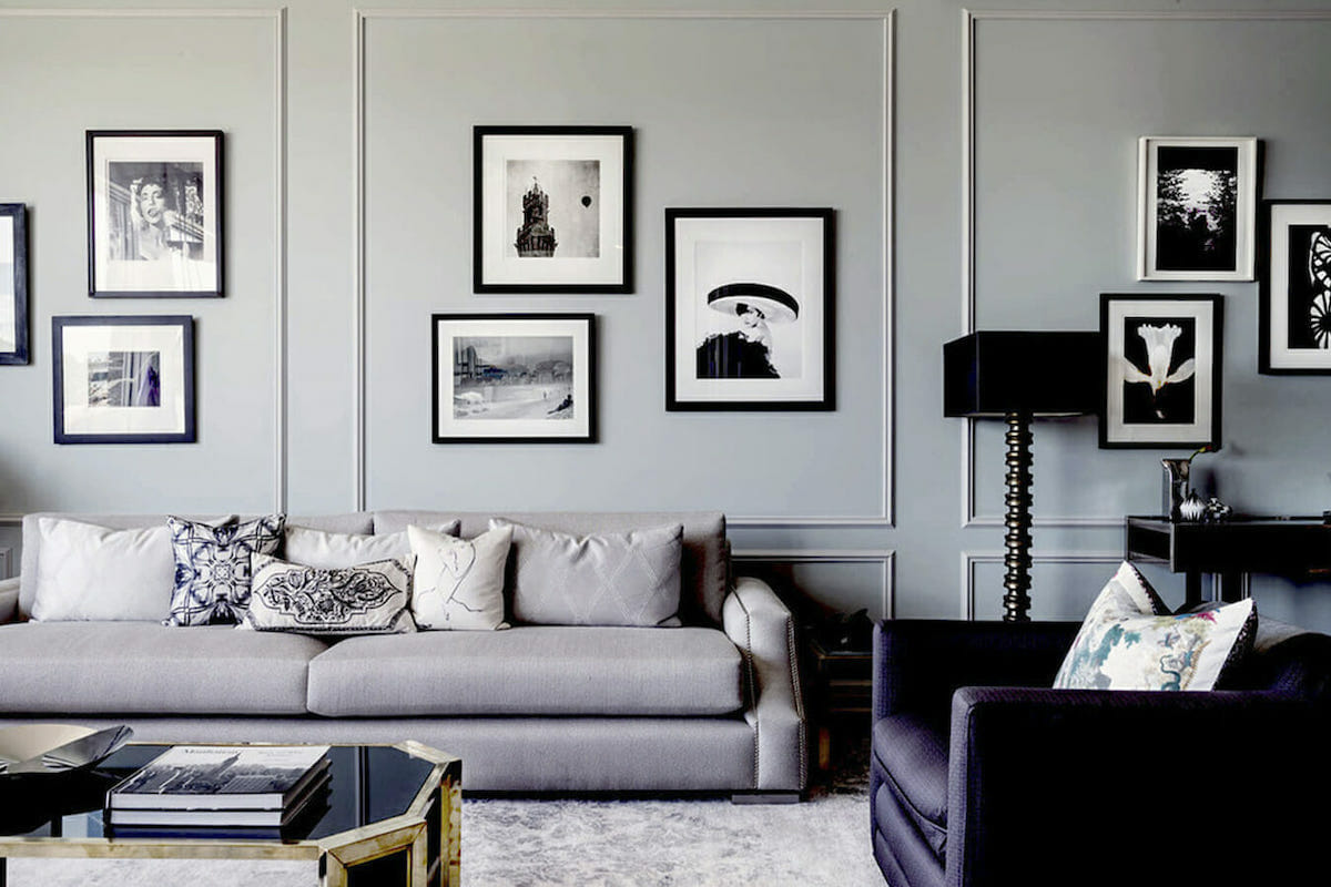 Light grey as one of the best paint colors for a living room by Decorilla designer, Joseph G.