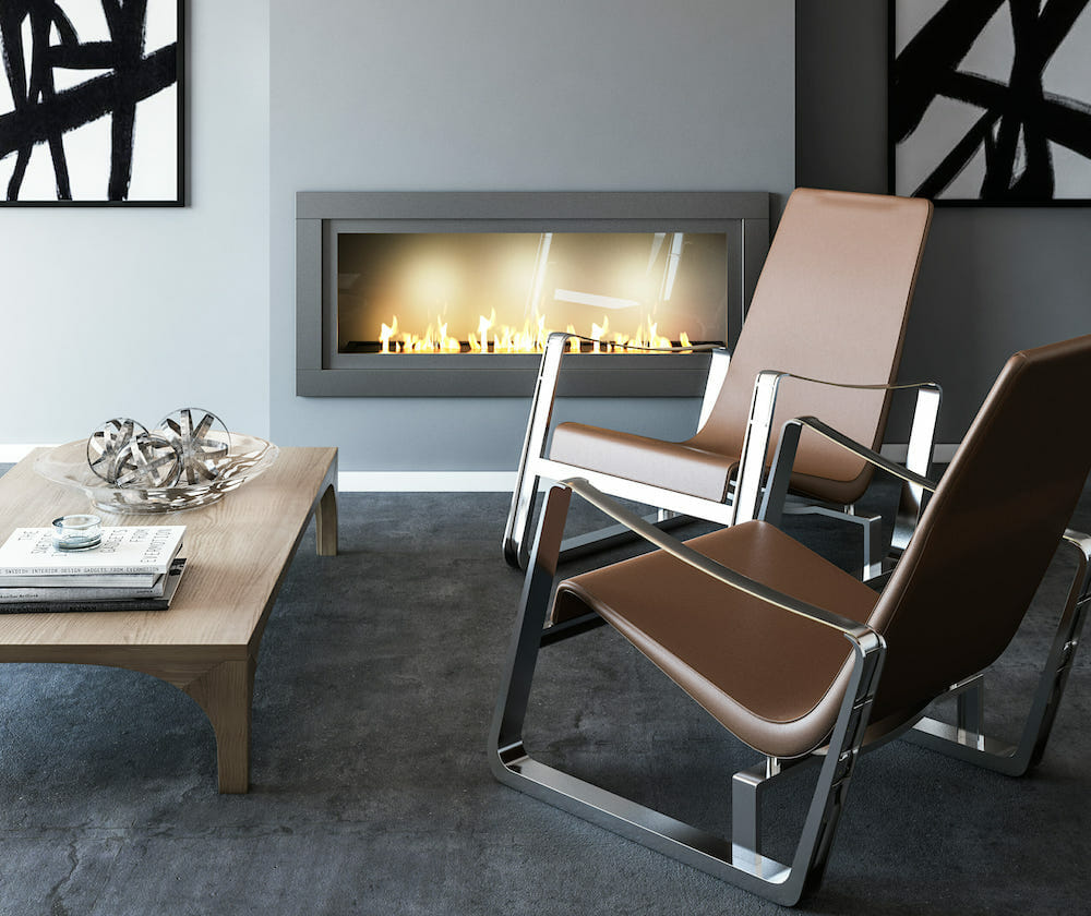 A living room layout around a fireplace by Decorilla designer João A..