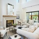 Living room layout around the fireplace by Decorilla designer, Mariko K.