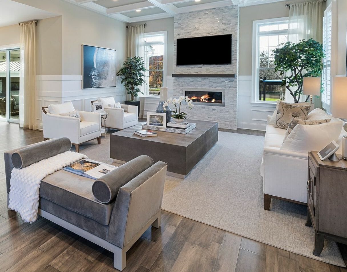 Living room layouts with a fireplace by Decorilla designer, Alexa H.